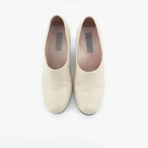 Nisolo Austin Bone Modern Timeless Low Cut Slip On Ankle Booties Wood Stack Heel - Picture 9 of 10